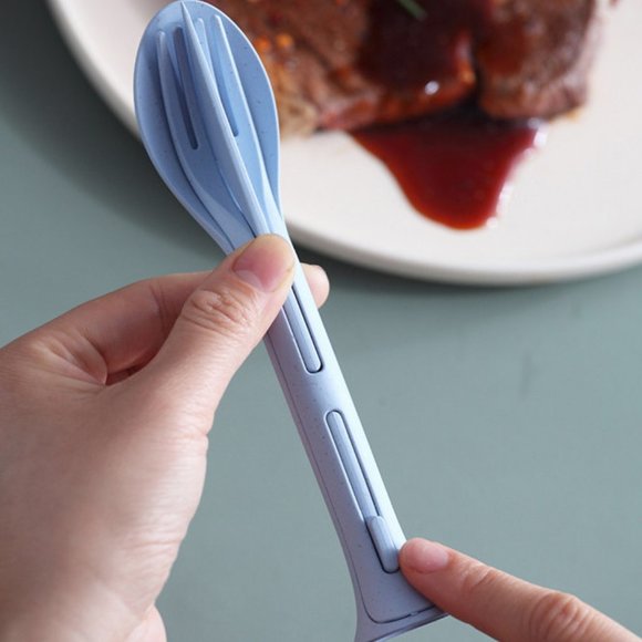 Cutlery Portable Travel Plastic Wheat Material Spoon Fork And Knife Set - Picture 8 of 16